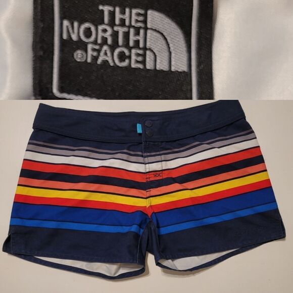 6 NORTH FACE BOARD SUP SWIM ACTIVE RED BLUE STRIPE SHORTS MEDIUM - Picture 1 of 10